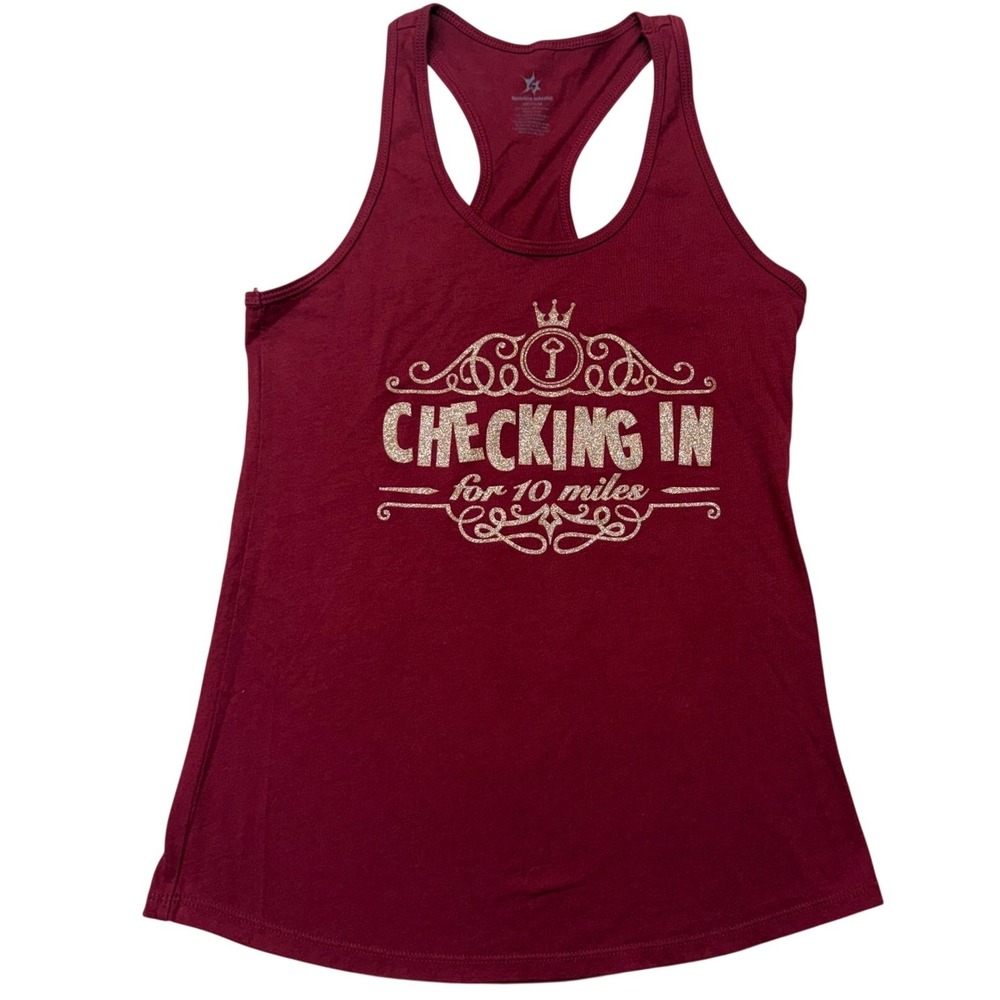 Sparkle Athletic Women Burgundy Checking In 10Miles Glitter Racerback Tank Top M